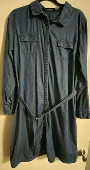 Basic Editions Denim Belted Button Down Long Sleeve Dress Women's Sz XL