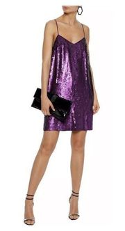 Tibi Purple Sequin Slip Mini Dress Size 6 Sleeveless Silk Cocktail