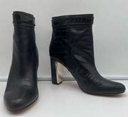 Ann Taylor Sam Zip Moto Leather Croc-Embossed Chunky Heel Zip-Up Boots