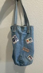 Vtg 90s Shane Jean Tote Book Bag Hobo Purse Denim Handbag Patches