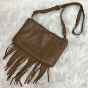 Lucky Brand Brown  Leather Boho Fringe Crossbody Bag Shoulder Handbag Purse