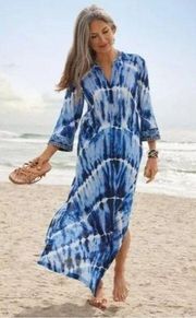 NWOT Soft Surroungings Sea Sprite Tie Dye Maxi Dress Embroidered Embellished XS
