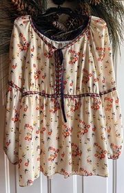 Womens Sophie Max Lined Floral Boho long sleeve top/blouse/shirt Size Large