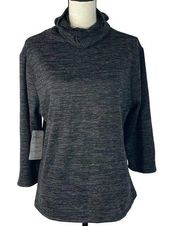 NY Collection 2X-Large Sweater Cowl Neck Face Covering 3/4 Sleeve Black Marled
