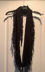 Soft black fringe scarf