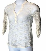 Wallflower White Lace Sheer Henley Shirt size Medium Beach Coverup Festival Top