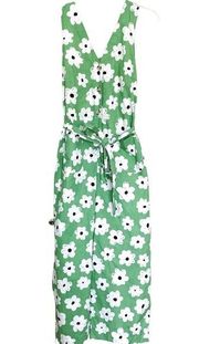 Monki Green Floral Retro Sleeveless Playsuit Pocket Jumpsuit Size Small