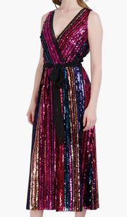 Rainbow Sequin Stripe Fit and Flare Cocktail Dress Size 12