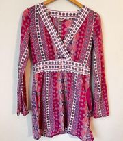 Athleta NIRVANA TUNIC Bohemian Boho Plunge Coverup Resortwear Sz Small