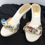 slide heels, white and floral