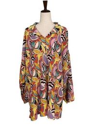 Boohoo Funky Plisse Button Down Top / Blouse 70s style design Flowy US Plus- 24