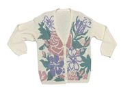 Vintage 80s metallic sparkle pastel floral oversized knit cardigan size large