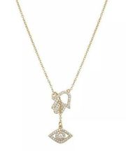 UNWRITTEN 14K Crystal Hamsa Evil Eye Slider Necklace in Gold MSRP $40 NWT