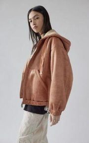 NWT UO Casey Faux Suede Zip-Up Hoodie Jacket