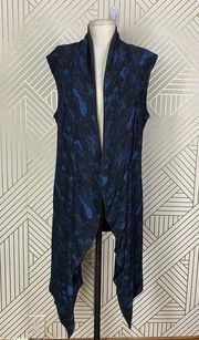 Alberto Makali Floral Wave Abstract Printed Vest in Black & Blue Size US Large