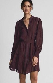 Harriet Belted Long Sleeve Burgundy Mini Dress