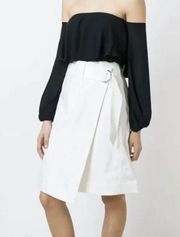 TORY BURCH Denise Faux Wrap A Line White Denim Skirt size 2