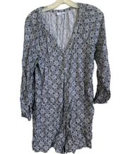 Gap Romper Womens Medium White Black Printed Button Up Long Sleeve V-Neck Rayon