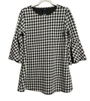 Ali Miles Top Womens Medium Multicolor Houndstooth Textured Bell Sleeves Blouse