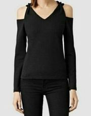 All Saints Black Nerino Cold Shoulder Top, US 6