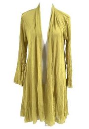 Comfy USA Crinkle Sheer Lightweight Cardigan Duster Topper Yellow size Small