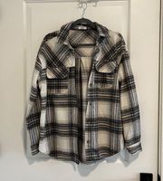 ARDENE Plaid Print White Button Down Flannel Shacket Jacket