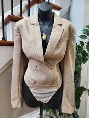 L' Atiste Beige Polyester Full Sleeve Notch Lapel Button Front Bodysuit Blazer M