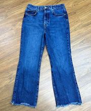 Free People Raw Hem Jeans Blue Denim Mom Straight Leg Hi-Rise Size 28