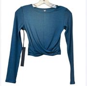 NOLI Wrap Rib Long Sleeve Top - NEW - Size Small - Marine color