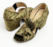 CABI Interlock Moss Green Velvet Open Toes Chunky Block Heels #6016, Size 7