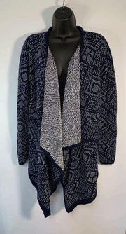 Ruby Moon Women's Open Front Geometric Knitted Blue Tapestry Cardigan Size XL