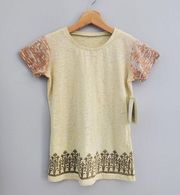 Balance Collection By Marika Women's Cream Short Sleeve Boho Burnout Tee Size S