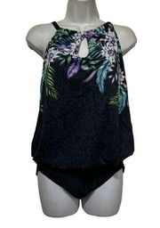 maxine of hollywood Women's Fiji Floral High Neck Keyhole Swimsuit Size 8