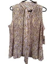 NEW Nanette Lepore Blouse Large Orchid Floral Sleeveless Fit and Flare Purple