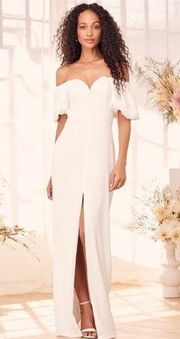 Lulus starry-eyed sweetheart white puff sleeve Maxi Dress