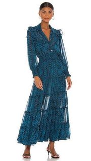 MISA LA blue snake long sleeve boho maxi dress