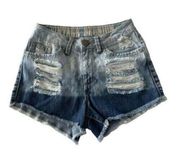 Rewash Brand Distressed Ripped Cut Off Denim Shorts Womens Sz 1/2 Blue Mid Rise