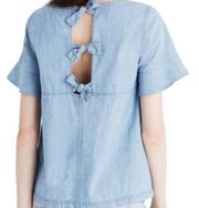 Madewell Chambray Cotton Top with Tie Ribbon Accent XS