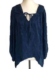 Young Fabulous & Broke Blue Silky Balloon Sleeve Blouse w/ Tie NWT SZ M