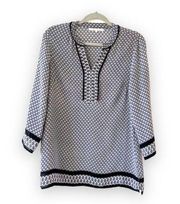 Violet + Claire Tunic Top Fan Print Black White Size Medium Boho Style M Popover