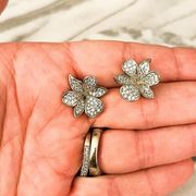 Express 3D Flower Earrings Silver Toned Metal Stud Post Back