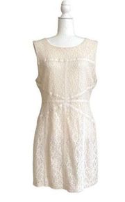 Bisou Bisou Dress Cream Floral Lace Overlay Ribbon Sleeveless Dress Size 14