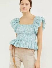 Anthropologie Love the Label Smocked Ruffle Crop Top NWT Sz. L