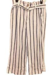 Mason & Belle Jacqueline Paperbag Linen Blend Belted Wide Leg Pants Blue White 8