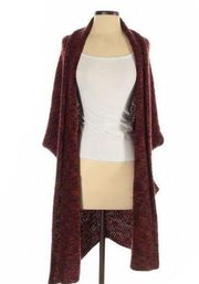 Joan Vass Red Burgundy Asymemtrical Knit Fall Winter Pocket Cardigan Small