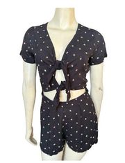 NWOT Morgan Lane Embroidered Floral Rose Print Cutout Rosette Rose Romper Small