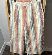 Beach Lunch Lounge Stripe Linen Cotton Blend Wide Leg Pants Size XS Red Blue