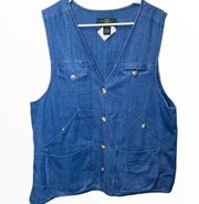 Vintage Orvis denim vest utility fishing Cargo Button Front Blue Medium Wash L