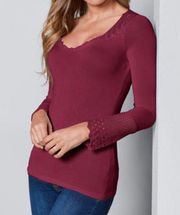 Crochet Trim Long Sleeve Knit Top