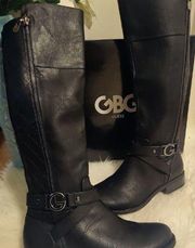 G by Guess Boots Sz 7 Black Leather Biker Riding Boots women's NEW! I